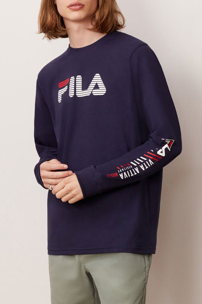 Fila Collinson Long Sleeve Navy T-Shirt Mens - NZ 21860-HRMY